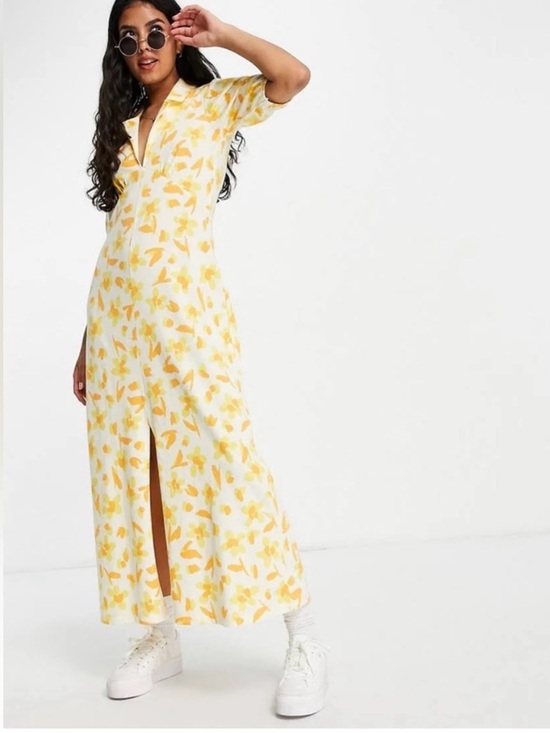 ASOS Dresses & Skirts - NWT ASOS Yellow Tea Floral Button-Front Midi Dress fits a size M